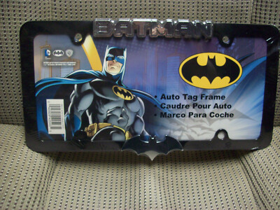 Batman, Text & Logo Black Metal Chrome Auto Tag or License Plate Frame by Chroma