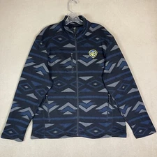 Warner Bros Studio Tour Sweater Mens Large Blue Black Full Zip Embroidered Logo