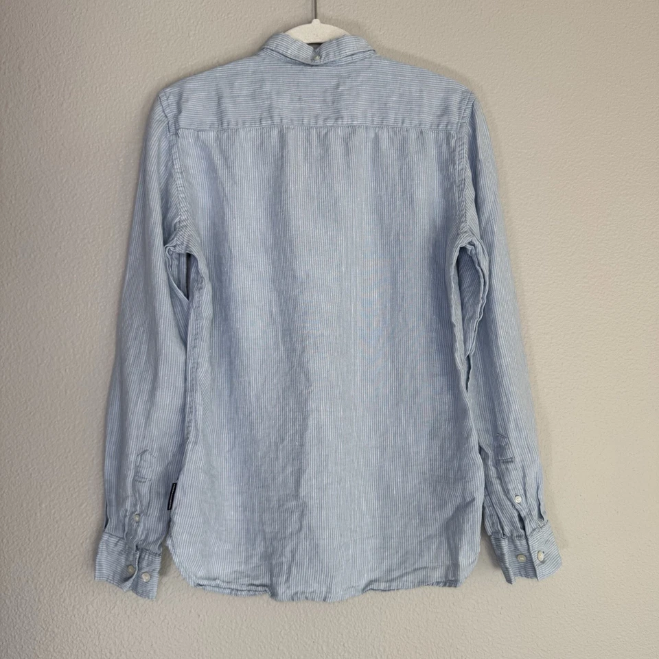 French Connection Linen Shirt Mens Small Long Sleeve Blue Striped Button Down - Image 2 of 4