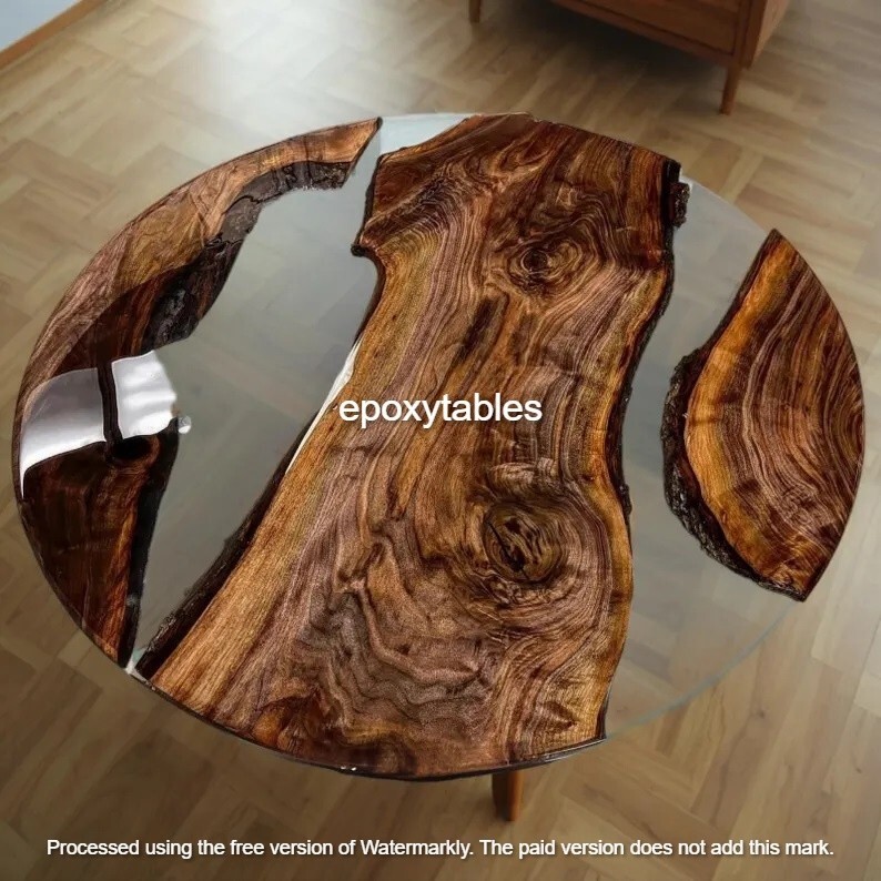 Clear Epoxy Resin Coffee Table | Kitchen Slab Wooden Live Edge Garden Table Deco