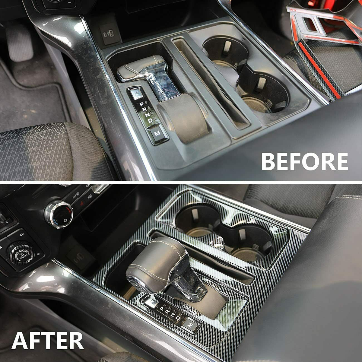 Console Gear Shift Storage Box Panel Cover Trim For Ford F150 2015+ Carbon Fiber