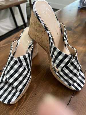 Jessica Simpson Cork Wedges Jessica Simpson Seena Black/white