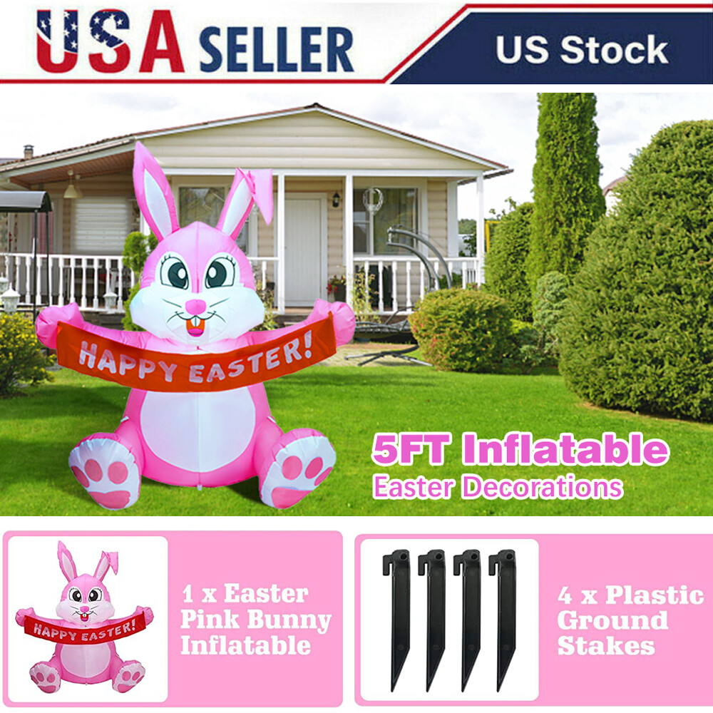 Inflatable Easter Bunny 5FT LED Lighted Blow up Rabbit Outdoor