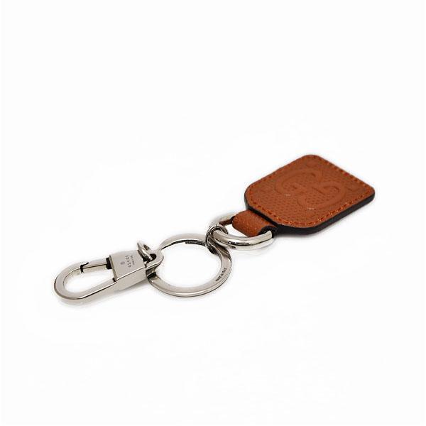 GUCCI キーホルダー スエード ブラウン Authentic GUCCI GG Embossed Leather Key Ring Key Chain Key