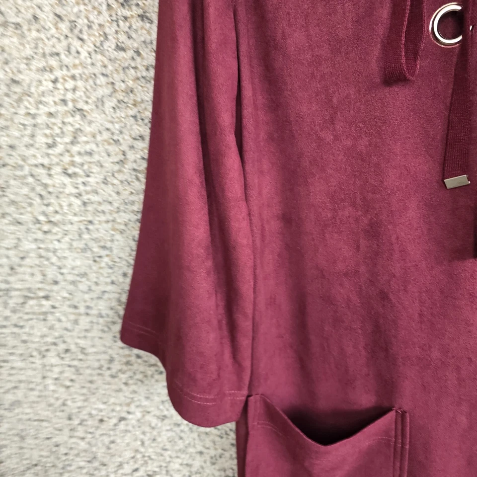 Moon River Anthropologie Dress Womens XS Velour Burgundy Lace Up Boho Ladies - Image 3 of 4