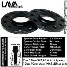 2pc 10mm Thick 5x120 74.1mm C.b Wheel Spacer40mm 14x1.25 Bolt Fit Bmw X5x6