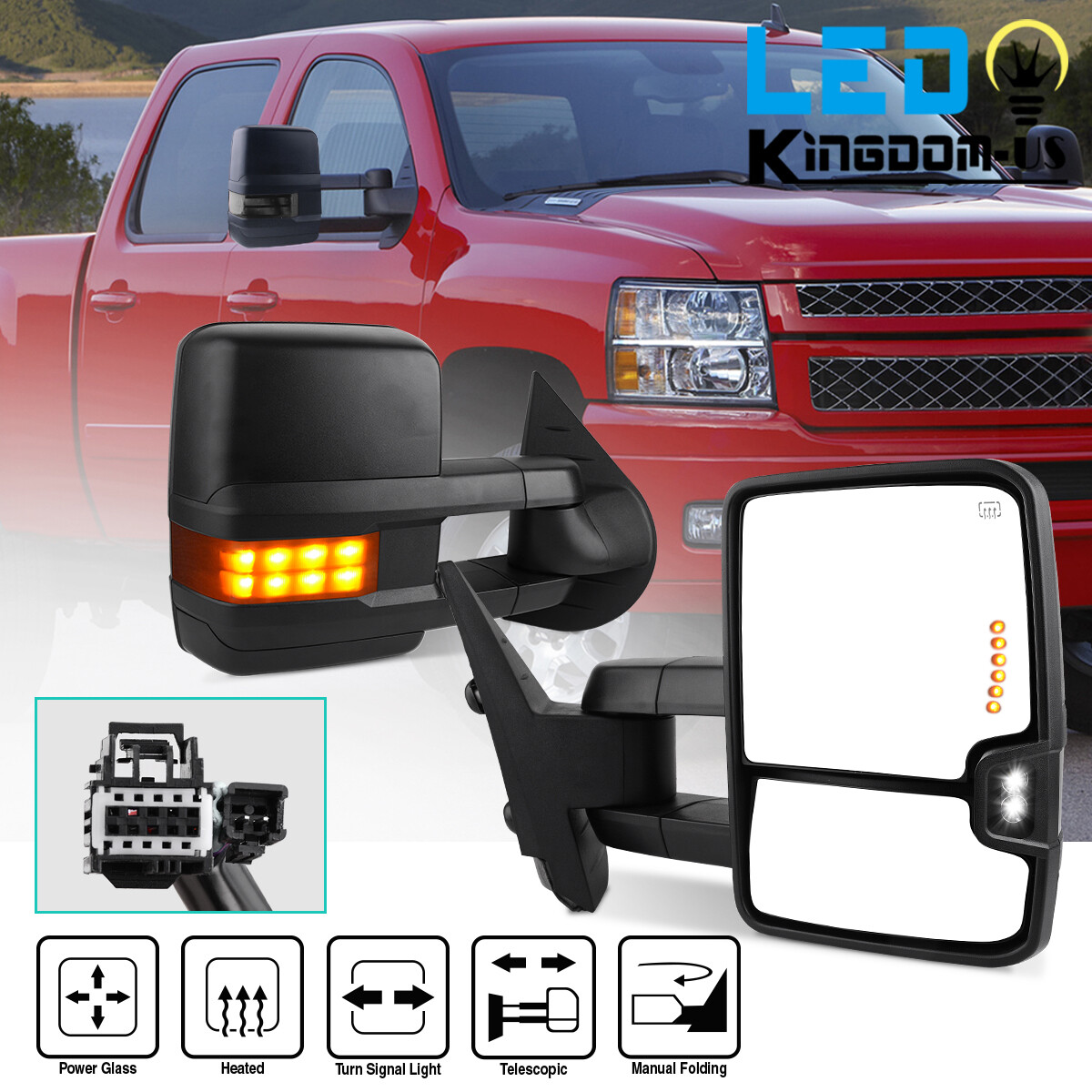 Tow Mirrors For 07-13 Chevy Silverado GMC Sierra Turn Signal Power Heated  Smoke | eBay