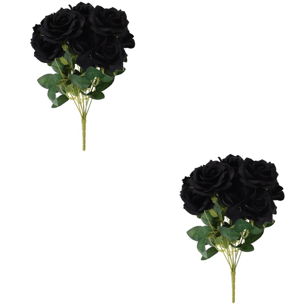 2 pcs 9 Branch Halloween Fake Black Rose Decoration Delicate Fake