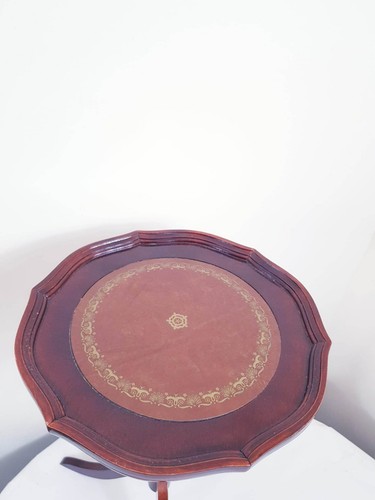 VINTAGE BROWN LEATHER TOP PLANT WINE SIDE STAND ON TRIPOD FEET - Picture 2 of 12