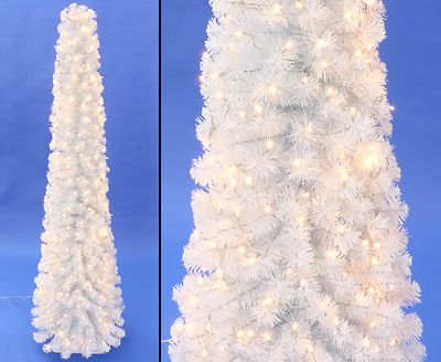 Künstliche Weihnachtsbaum Säule Kasan weiß 210cm mit LED Lämpchen, 496 Zweige B1