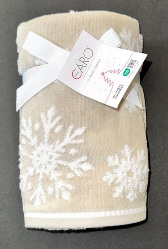 WINTER SNOWFLAKES Plush Cream Beige BATHROOM HAND TOWELS (2-Pc Set) Caro Home - 第 1/3 張圖片