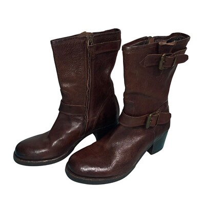 Gidigio Leather Boots Handmade Womens Size 7.5 Brown Side Zipper Casual Italy