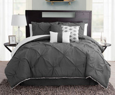 7 Piece Pom-Pom Comforter Set - Grey Color - Size Cal King - PMMCSC1