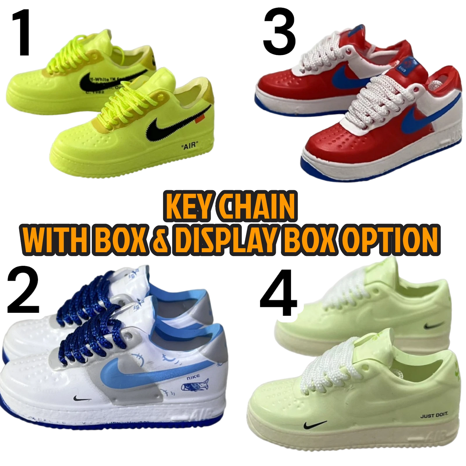 Porte clés Air Force, lacets mobiles et baskets languettes de collection avec boîte