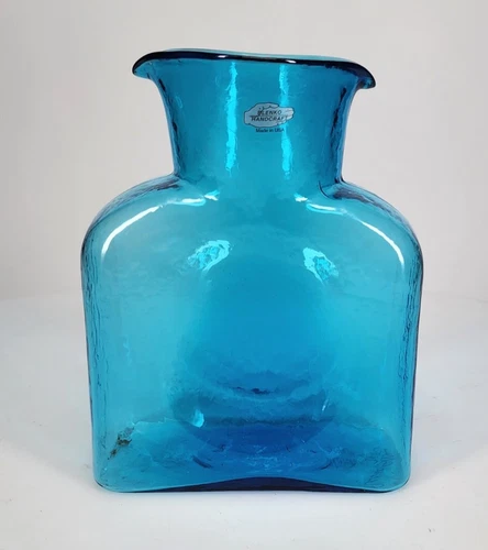 Blenko Rare Blue Turquoise Glass Double Spout Water Bottle Pitcher Vase Signed!