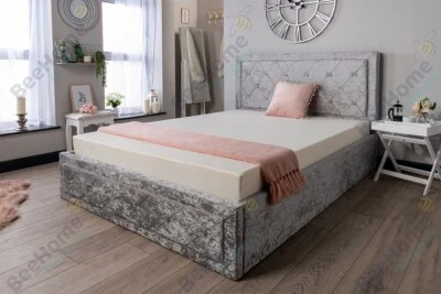 BEEHOME FURNITURE MILO CRUSHED VELVET OTTOMAN GAS LIFT STORAGE BED FRAME, 4.6FT DOUBLE & 5FT KING