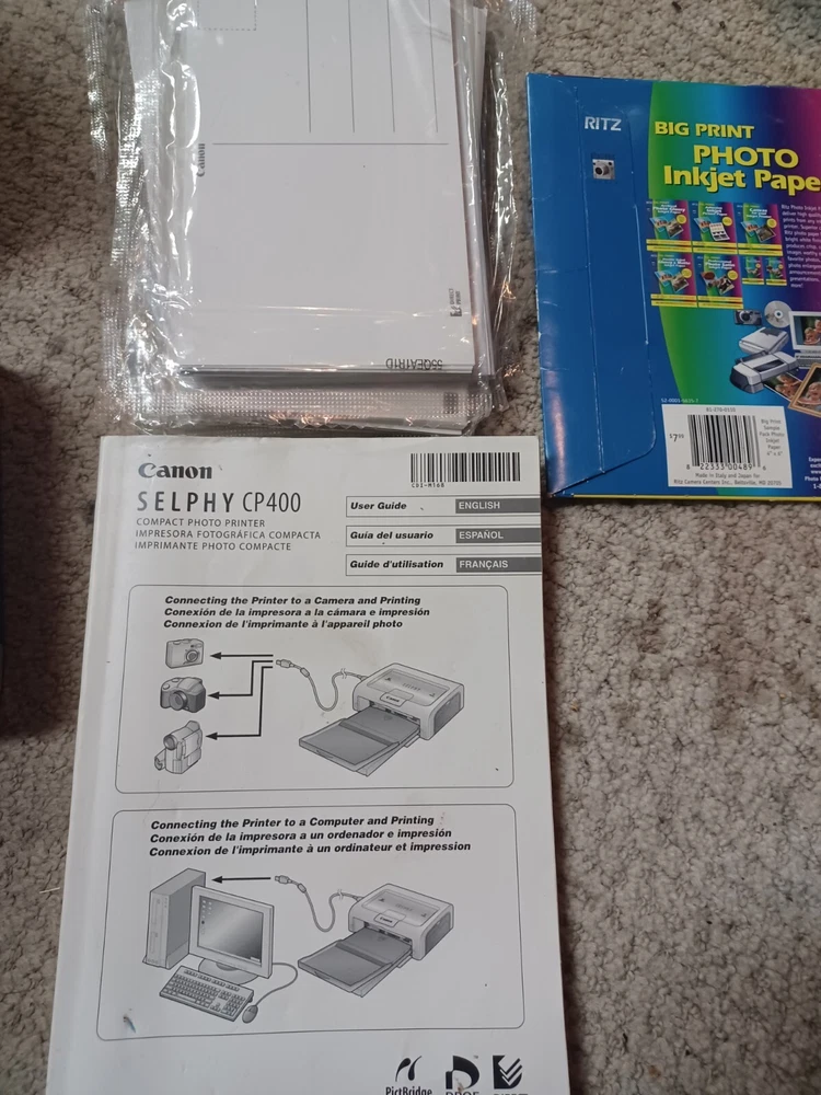 Canon Selphy CP400 Compact Photo Printer with Postcards and Accessories