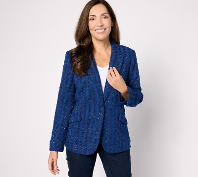 #ad #ad NEW Dennis Basso 16 Boucle Blazer with Sequin Accents in Royal Blue QVC 3204 $59.60