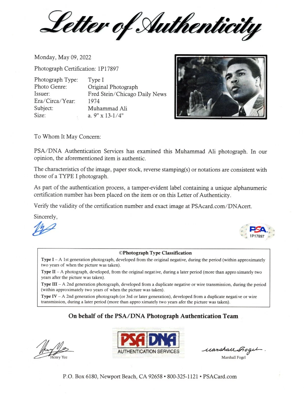 ムハンマド・アリ・ムスリム病院チ 1974年 1 大型写真オリジナル タイプI PSA/DNA Loa - 画像3/3