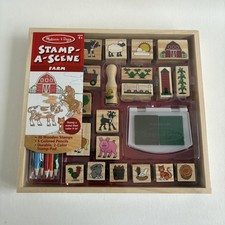Melissa  Doug Farm Animals Wood Stamp Set Stamp-a-Scene Kids 2 Colors 20 Stamps