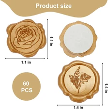 60 Pack Wax Seal Stickers, Gold Adhesive Envelope Sealing Stickers Decoration...