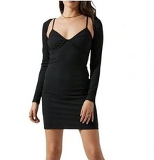 NEW! Astr The Label Womens Bustier Dress Shrug Set Black Ribbed Size XS