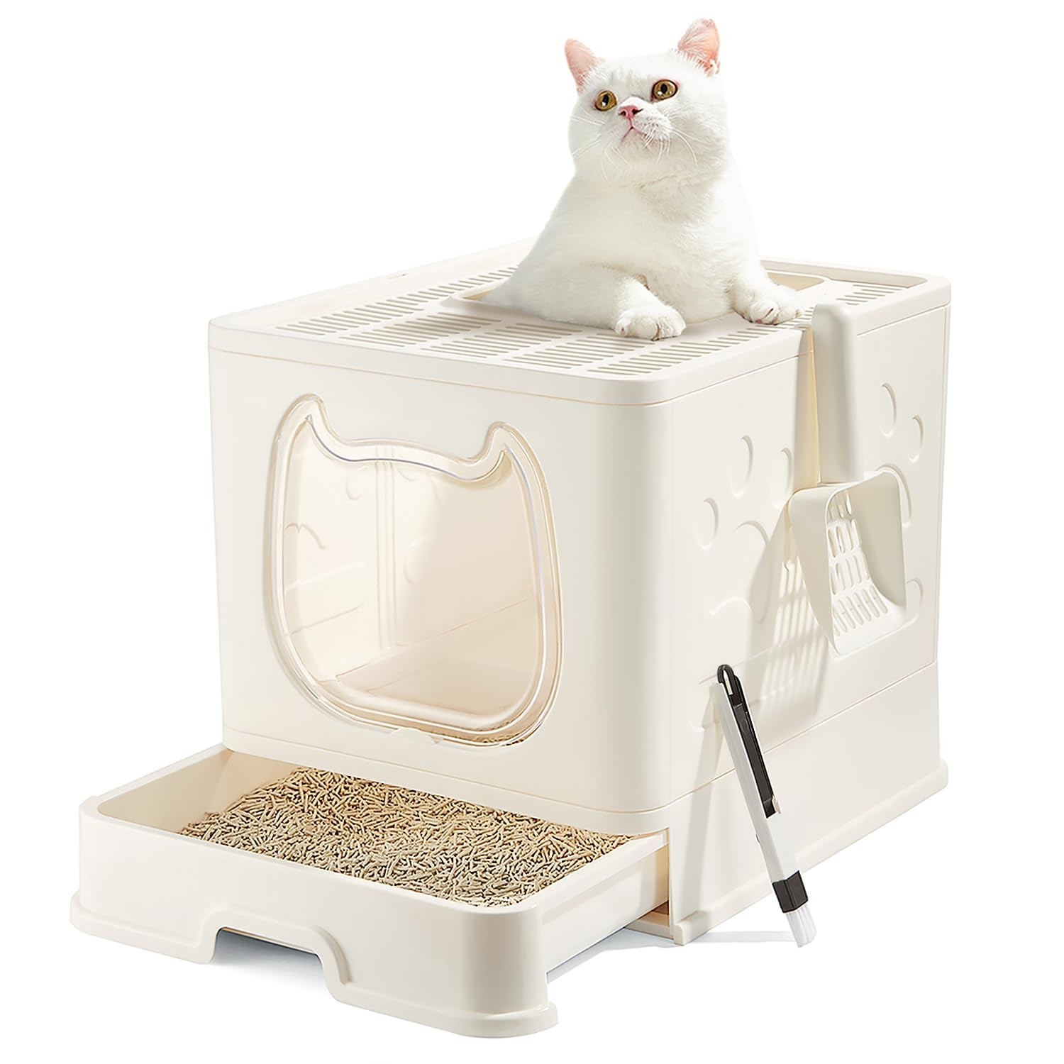With Lid, Covered Top Entry Kitten Litter Pan For Small And 