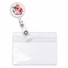 Floral Heart Nurse Badge Reel Retractable ID Holder w/ Clear Badge Holder Clip