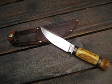 Rare Antique 1916 Marbles Woodcraft Hunting Knife with Stag Handle & Bone Pommel