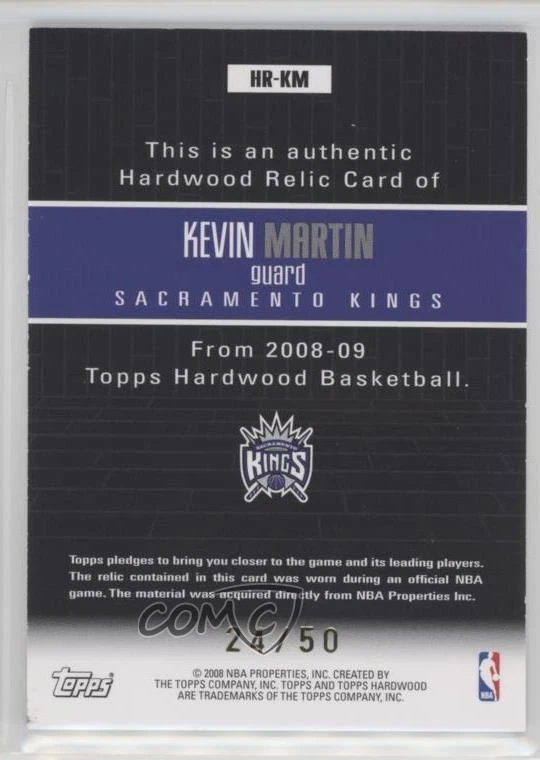 2008-09 Topps Hardwood Hardwood Relics Mahogany Wood /50 Kevin Martin #HR-KM - Image 2 of 2