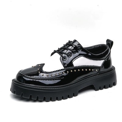 Men's Pu Leather Casual Formal Round Toe Thick-Soled Business Dress Work Shoes