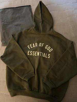 Essentials Fear of God Fleece Pullover Hoodie Logo Green Solid Unisex XXS