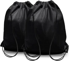 2-Pack Black Drawstring Backpacks, Cinch Bag, Lightweight & Washable Sackpack, P