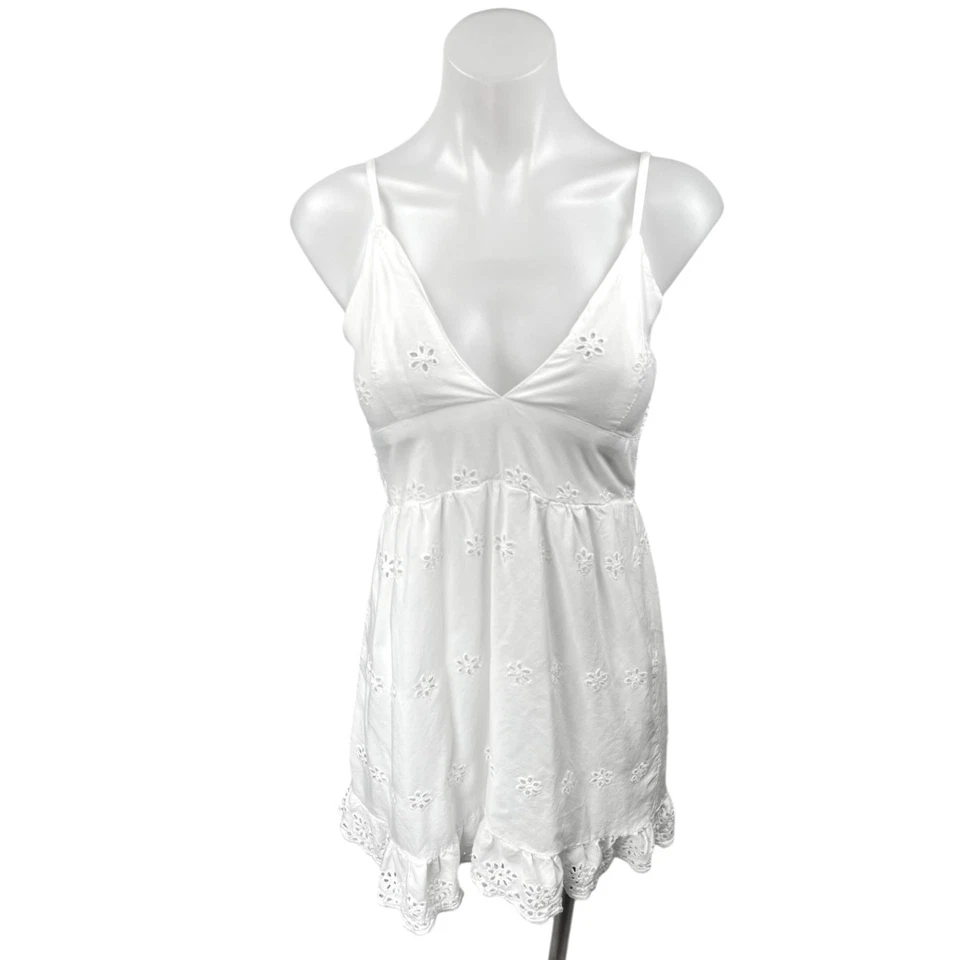 Jessica Simpson White Eyelet Lace Embroidered Sleeveless Cami Camisole Dress M - image 3 of 4