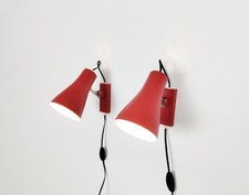 Coppia di lampade da parete/luci da letto vintage rosse, applique svedesi