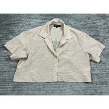 Lulus Top Womens Medium Beige Cropped Button ...