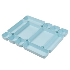 Set Of 12 Blue Color Plastic Desk Drawer Organizers For Makeup Bathroom Offic...
