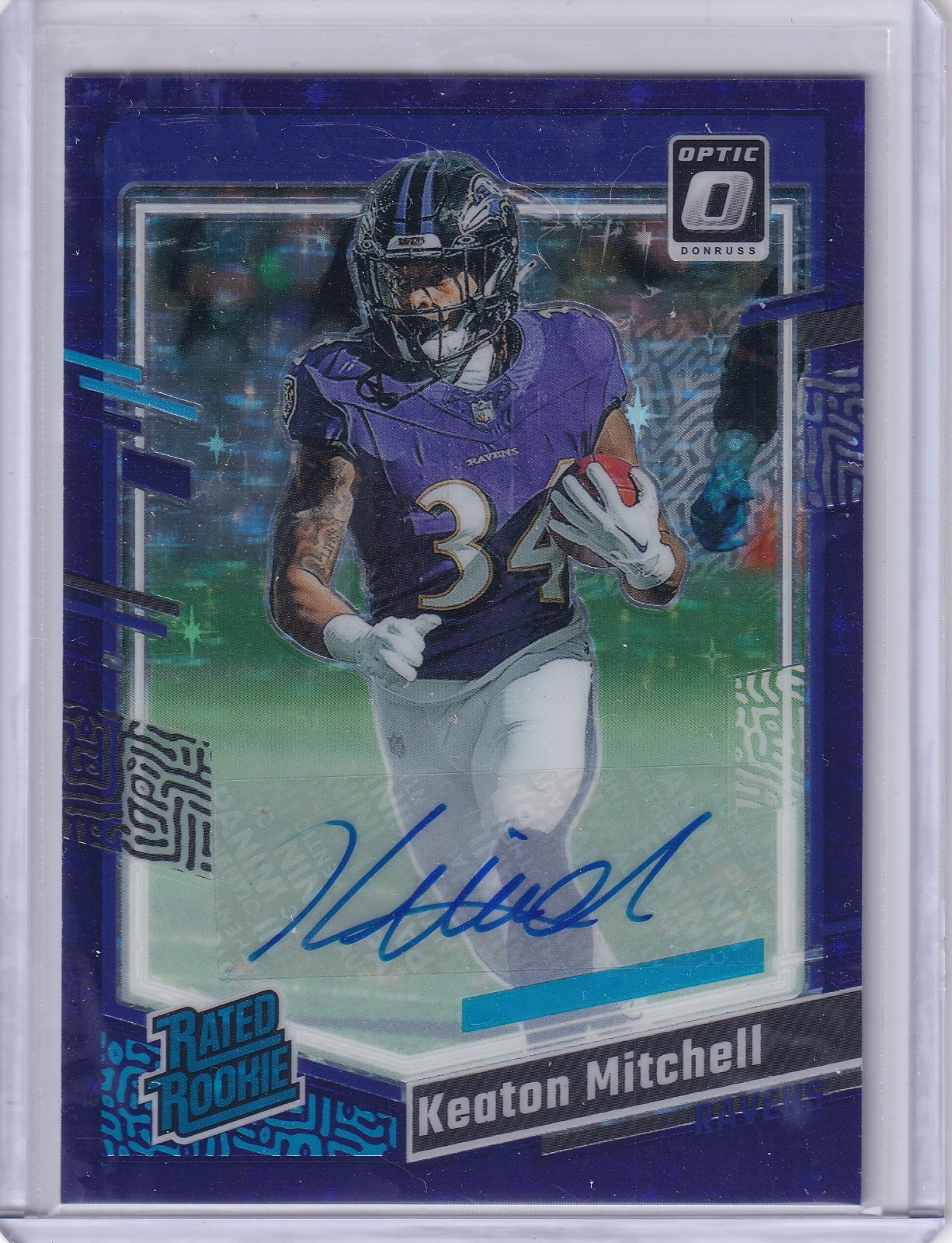 Keaton Mitchell 2023 Donruss Optic Purple Stars Prizm Rated Rookie Rc Auto /50