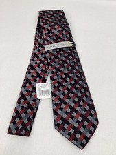 Geoffrey Beene Men  s 100 Silk Tie Red Black Gray Plaid Check Necktie NWT