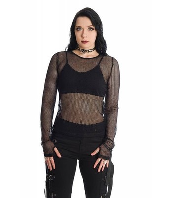 Longsleeve Shirt Lilith Mesh Banned Alternative Schwarz Lange Slim Fit TP10392