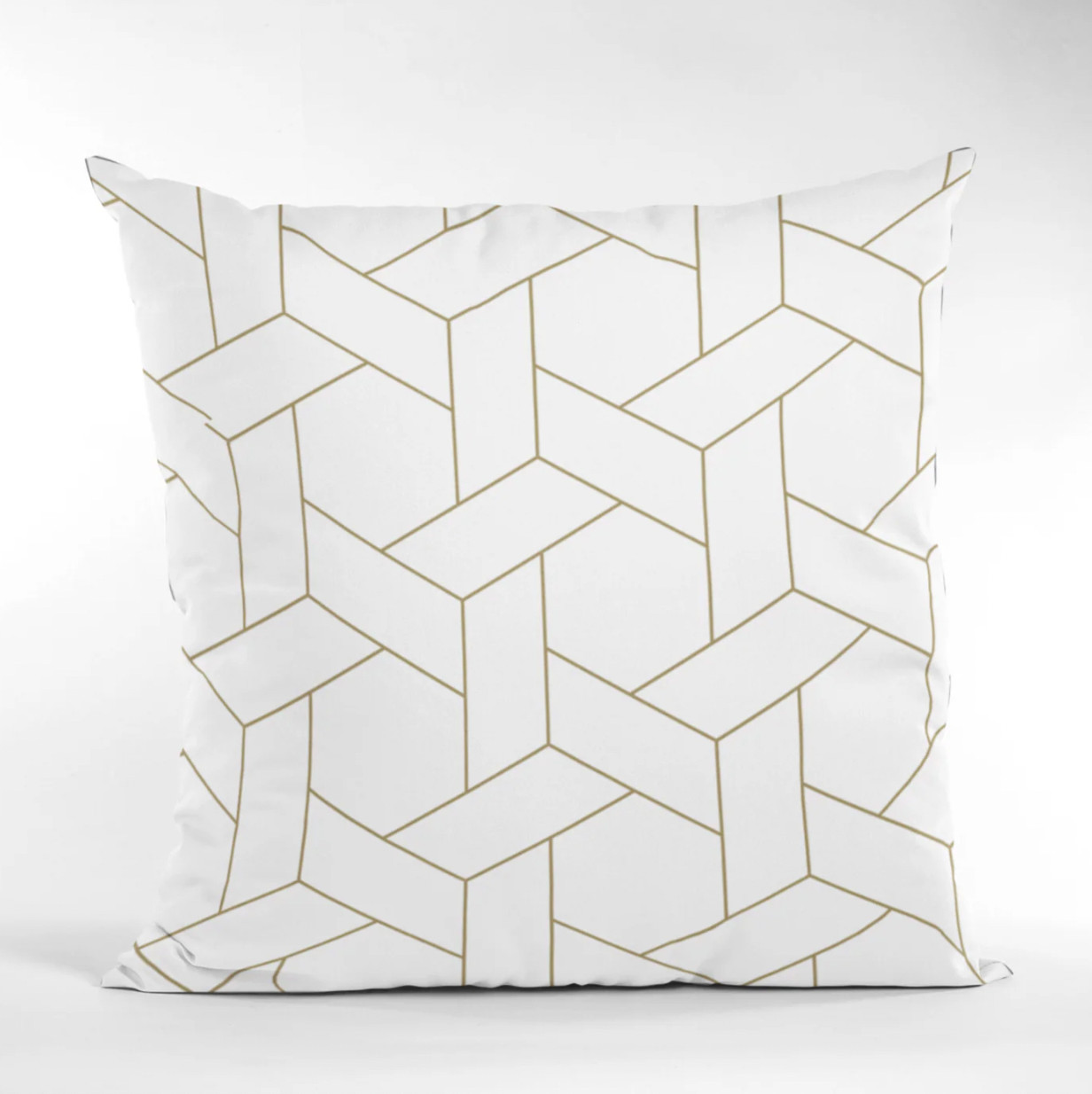 White & Gold Geometric Textured Decorative Throw Pillow Cover 16x16