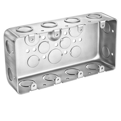 Metal Electrical Box 2-1/8 Inch Deep Four Gang Square Multi Device Switch Ele...