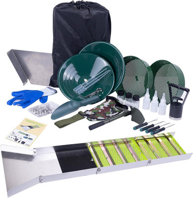 27Pcs Complete Gold Panning Kit with 50'' Folding Sluice Box, Portable Aluminum A