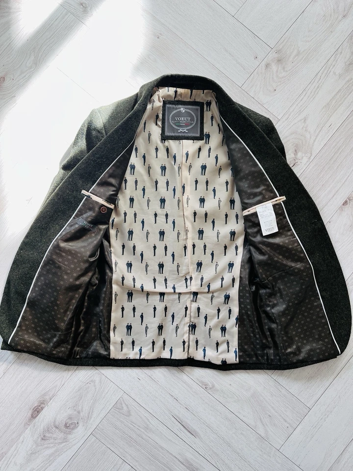 Voeut Milano Green Tweed Wool Blend Tailored Velvet Trim Blazer UK36 EU46 A20 - Image 2 of 4