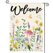 Floral Spring Garden Flag 12x18 Inch Double Sided Outside, Welcome Seasonal F...
