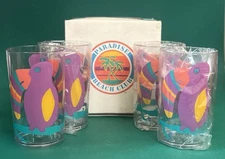 1990s Paradise Beach Club Acrylic Ice Tea Glasses Toucan Design 22oz, Lot of 4