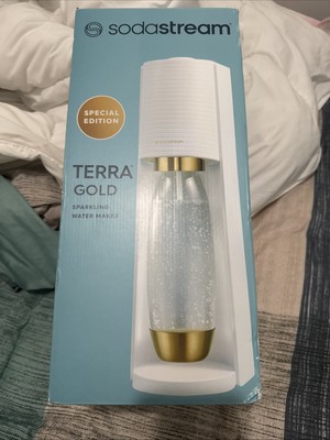 New SodaStream Terra Sparkling Water Maker Special Gold Edition White 1L Bottle