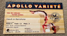 Roncalli‘s Apollo Varieté Karte "Gaudi in Barcelona" Eintrittskarte von 2013