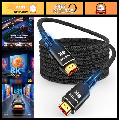 150FT 8K HDMI Fiber Optic Cable 2.1, 48Gbps High Speed, eARC HDR10, Braided Cord