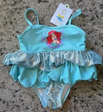 Disney Store Ariel 1-pc Baby Swimsuit 12-18 Months Teal Shiny Mermaid UPF50 